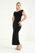 Kadın Sırt Dekolte Uzun Elbise Siyah - 4