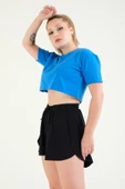 Kadın Crop T-Shirt Saks Mavi - 5