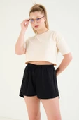Kadın Crop T-Shirt Bej - 1