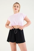 Kadın Bel Lastikli Crop T-Shirt Pembe - 3