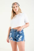 Kadın Crop T-Shirt Ekru - 4