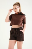 Kadın Crop T-Shirt Kahverengi - 2