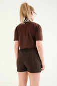 Kadın Crop T-Shirt Kahverengi - 6