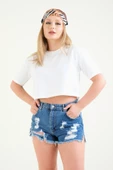 Kadın Crop T-Shirt Ekru - 3