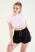 Kadın Bel Lastikli Crop T-Shirt Pembe - 4