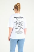 Kadın Baskılı Oversize T-Shirt Beyaz - 5