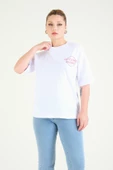 Kadın Baskılı Oversize T-Shirt Beyaz - 1