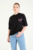 Kadın Baskılı Oversize T-Shirt Siyah - 1