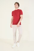 Erkek  Sıfır Yaka Merserize T-Shirt Bordo - 5