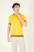Erkek Renkli Yaka Yarım Fermuarlı Polo Yaka Merserize T-Shirt Sarı - 1