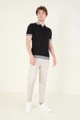 Erkek Renkli Yaka Yarım Fermuarlı Polo Yaka Merserize T-Shirt Siyah - 3