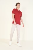 Erkek Çıtçıtlı Desenli Polo Yaka Merserize T-Shirt Bordo - 4