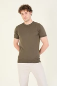 Erkek  Sıfır Yaka Merserize T-Shirt Haki - 3