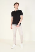 Erkek Renkli Yaka Yarım Fermuarlı Polo Yaka Merserize T-Shirt Siyah - 4