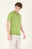 Erkek Yanları Desenli  Polo Yaka  Merserize T-Shirt Yeşil thumbnail 2