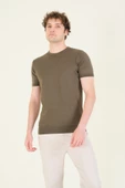 Erkek  Sıfır Yaka Merserize T-Shirt Haki - 2