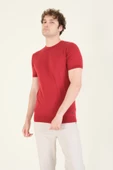 Erkek  Sıfır Yaka Merserize T-Shirt Bordo - 3