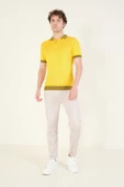 Erkek Renkli Yaka Yarım Fermuarlı Polo Yaka Merserize T-Shirt Sarı - 5