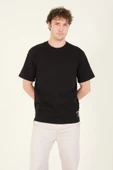Erkek Sıfır Yaka Oversize Nakışlı T-Shirt Siyah - 3