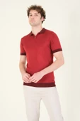 Erkek Renkli Yaka Yarım Fermuarlı Polo Yaka Merserize T-Shirt Bordo - 3