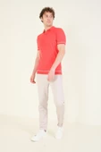 Erkek Desenli Polo Yaka Merserize T-Shirt Mercan - 5
