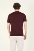 Erkek Sıfır Yaka Biyeli Merserize T-Shirt Mürdüm - 6