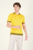 Erkek Renkli Yaka Yarım Fermuarlı Polo Yaka Merserize T-Shirt Sarı - 4