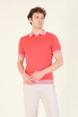 Erkek Renkli Yaka Yarım Fermuarlı Polo Yaka Merserize T-Shirt Mercan - 2