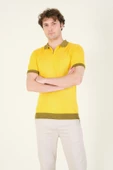 Erkek Renkli Yaka Yarım Fermuarlı Polo Yaka Merserize T-Shirt Sarı - 3