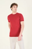 Erkek  Sıfır Yaka Merserize T-Shirt Bordo - 1