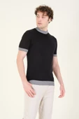 Erkek Yarım Balıkçı Merserize T-Shirt Siyah - 2