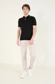 Erkek Çıtçıtlı Yaka Biyeli Merserize T-Shirt Siyah - 4