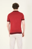 Erkek Renkli Yaka Yarım Fermuarlı Polo Yaka Merserize T-Shirt Bordo - 6