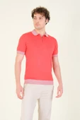 Erkek Renkli Yaka Yarım Fermuarlı Polo Yaka Merserize T-Shirt Mercan - 3
