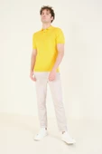 Erkek Yanları Desenli  Polo Yaka  Merserize T-Shirt Sarı - 5