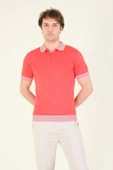 Erkek Renkli Yaka Yarım Fermuarlı Polo Yaka Merserize T-Shirt Mercan - 4
