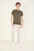 Erkek  Sıfır Yaka Merserize T-Shirt Haki - 5