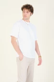 Erkek Sıfır Yaka Oversize Nakışlı T-Shirt Ekru - 3