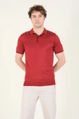 Erkek Çıtçıtlı Yaka Biyeli Merserize T-Shirt Bordo - 3