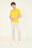 Erkek Yanları Desenli  Polo Yaka  Merserize T-Shirt Sarı - 4
