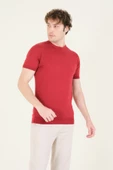 Erkek  Sıfır Yaka Merserize T-Shirt Bordo - 2