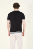 Erkek Renkli Yaka Yarım Fermuarlı Polo Yaka Merserize T-Shirt Siyah - 5