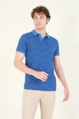 Erkek Polo Yaka Desenli T-Shirt Mavi - 2