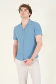 Erkek Gömlek Yaka Düğmeli Dokulu Penye Gömlek Su Yeşili - 1