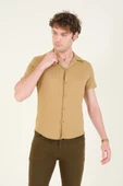 Erkek Gömlek Yaka Düğmeli Penye Gömlek Camel - 3