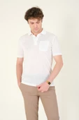 Erkek Jakarlı Cepli Polo Yaka T-Shirt Beyaz - 3