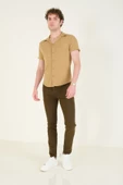Erkek Gömlek Yaka Düğmeli Penye Gömlek Camel - 5