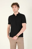 Erkek Dokulu Cepli Polo Yaka T-Shirt Siyah - 5