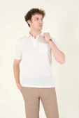 Erkek Jakarlı Cepli Polo Yaka T-Shirt Beyaz - 2