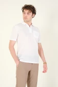 Erkek Jakarlı Cepli Polo Yaka T-Shirt Beyaz - 4